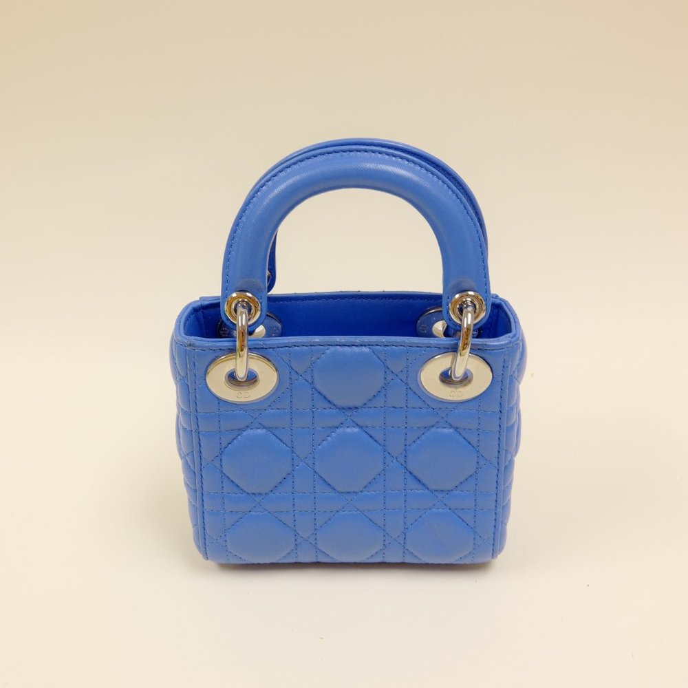 CHRISTIAN DIOR Lambskin Cannage Mini Lady Dior Blue - Picture 5 of 6